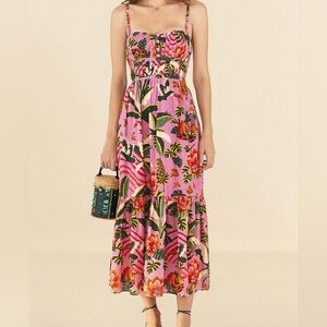 Farm Rio Pink Leopard Forest midi dress